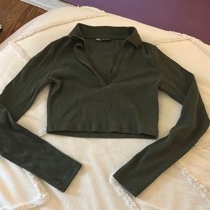 ZARA WOMENS SMALL GREEN COLLARED LONG SLEEVE!